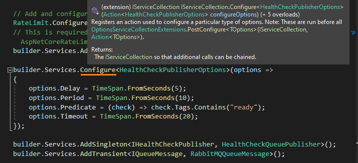 Configure HealthCheckPublisher and its dependencies